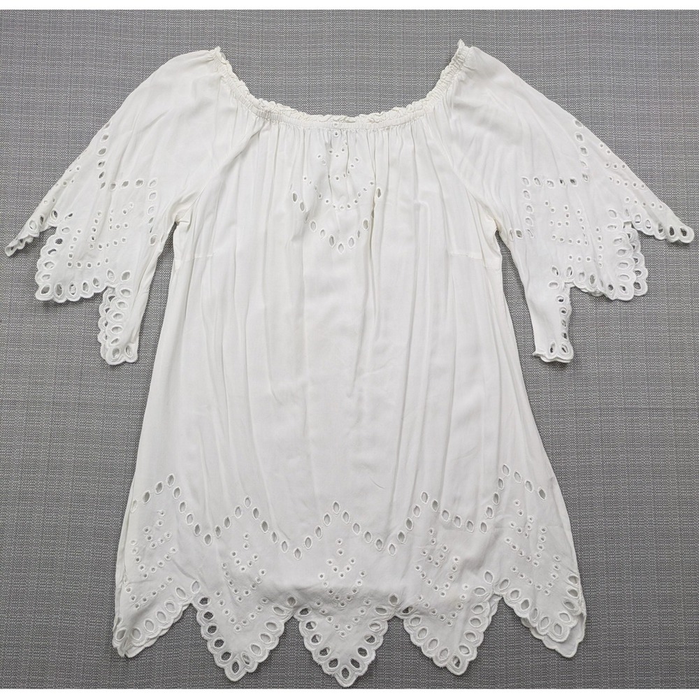 Solitaire Swim Cover Up Womens Large White Eyelet Embroidered Boho Beach